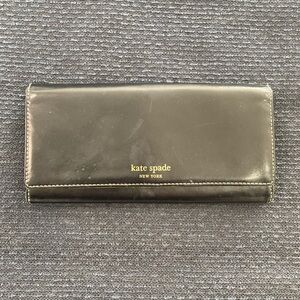 Kate Spade Black Spencer Slim Wallet w/ Green Accent Leather
